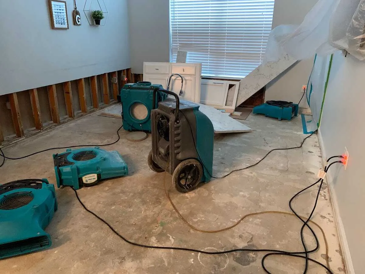 Dehumidifier in flood-cut room for Water Damage Restoration in Rockwood